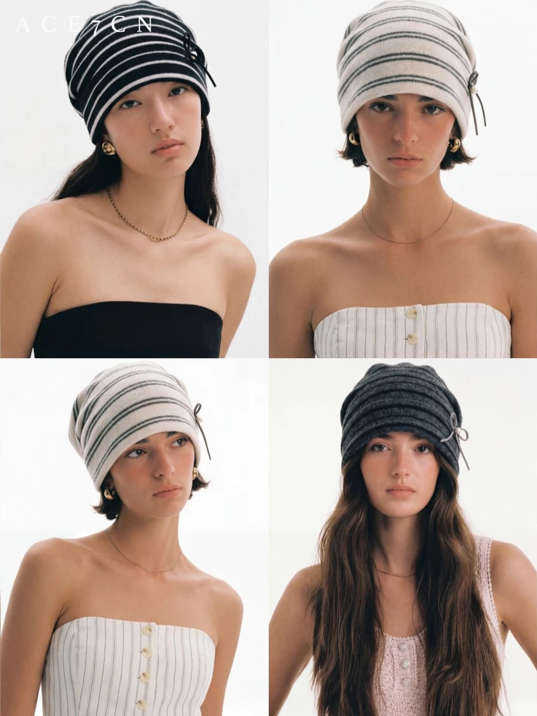 Striped Knit Slouch Beanie — ACE7CN