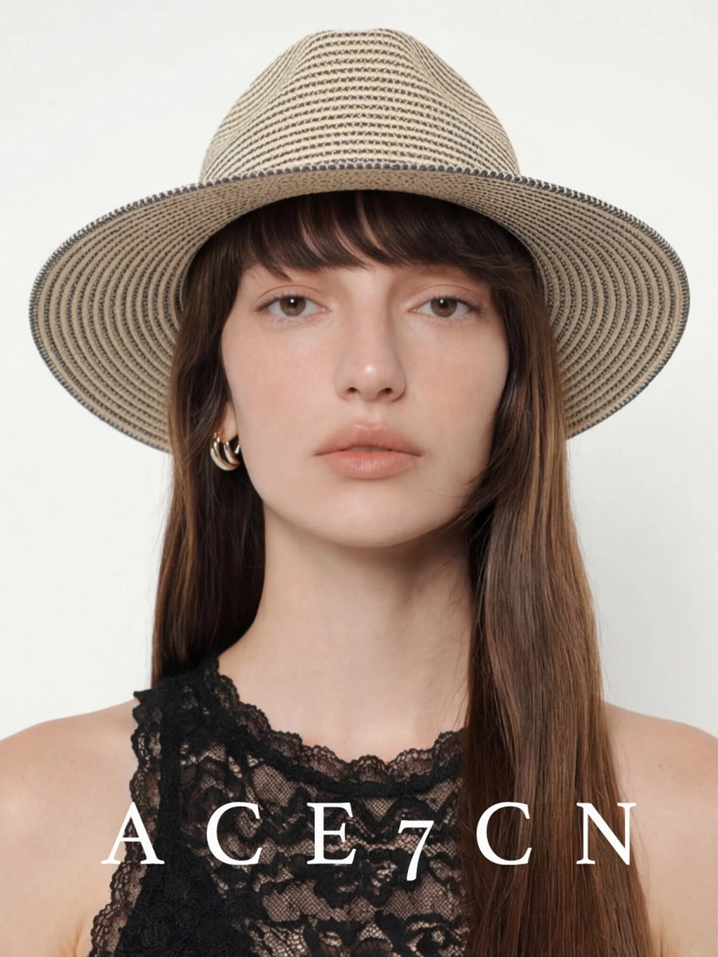 Striped Woven Straw Fedora — ACE7CN