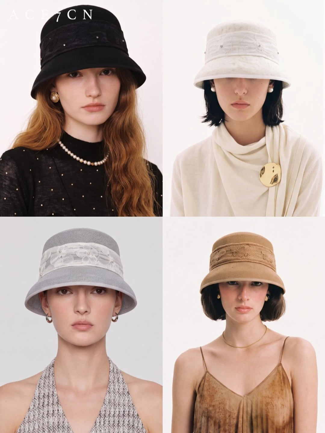 Lace-Trim Straw Bucket Hat — ACE7CN