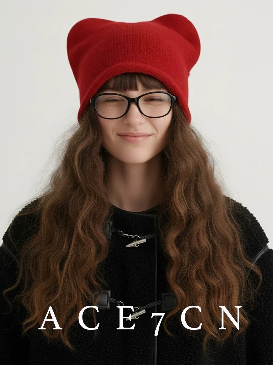 Earth-Tone Cat-Ear Angora Ear-Flap Beanie — ACE7CN
