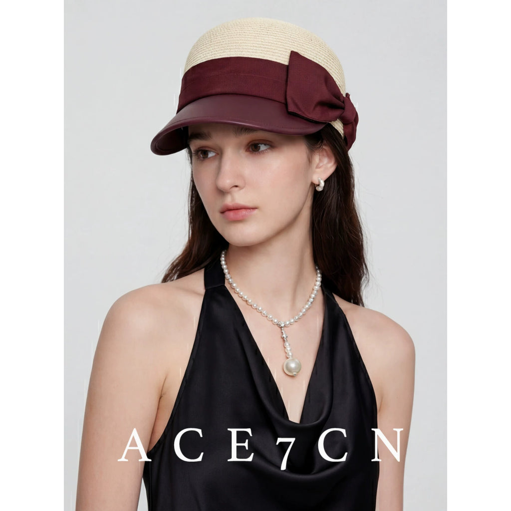 Bow-Detail Straw Equestrian Cap — ACE7CN