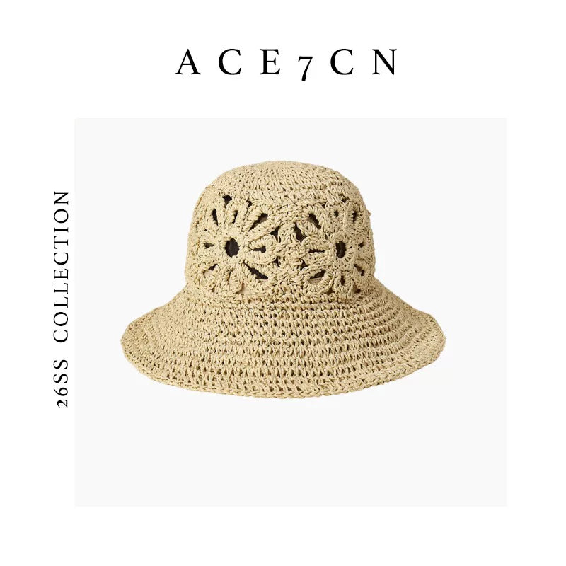 Airy Openwork Straw Bucket Hat — ACE7CN