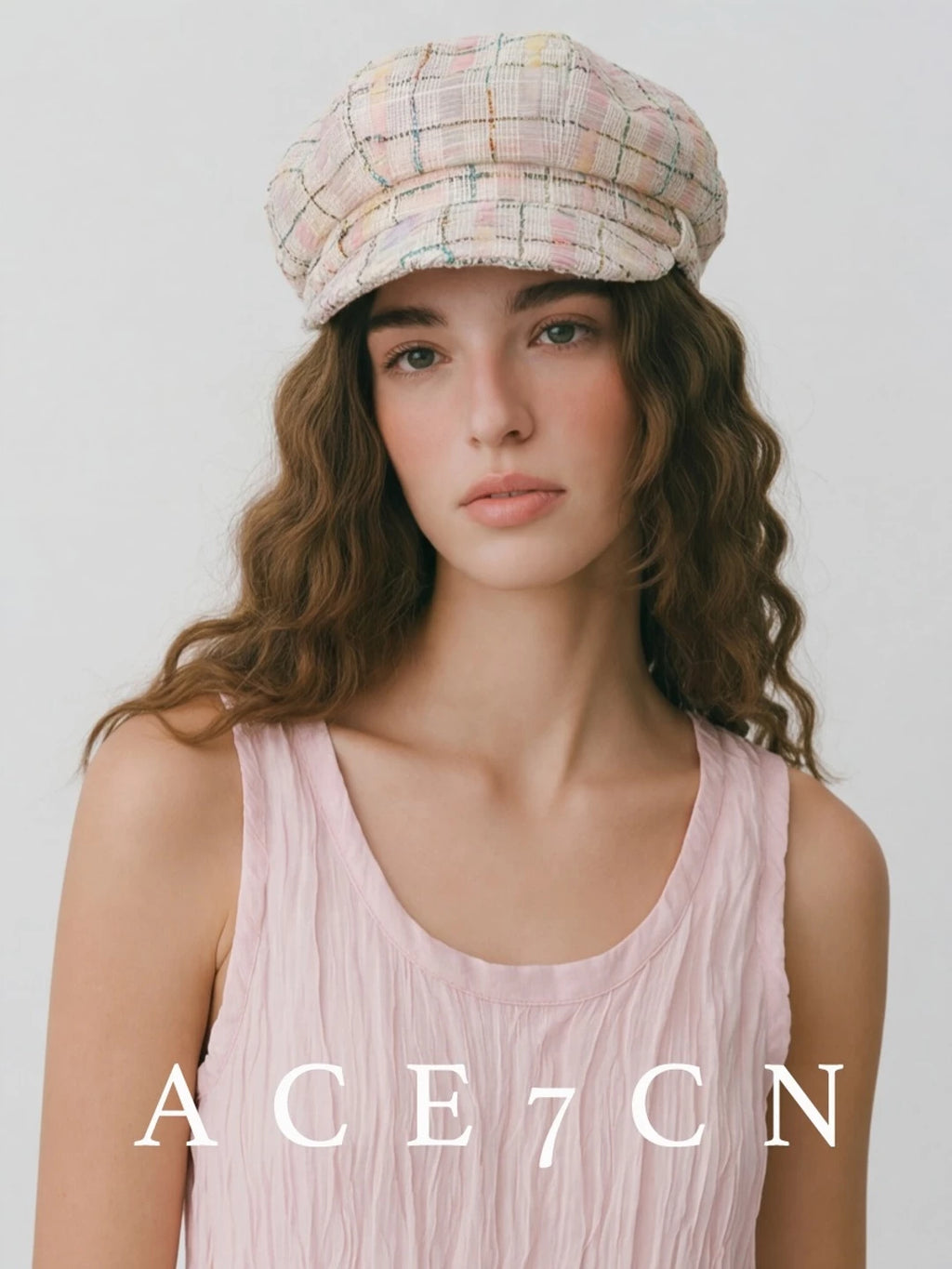 Multicolor Tweed Newsboy Cap — ACE7CN