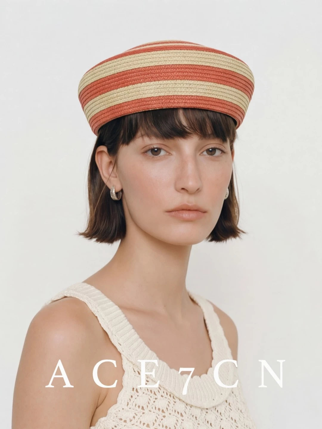 Domed Striped Straw Pillbox Hat — ACE7CN