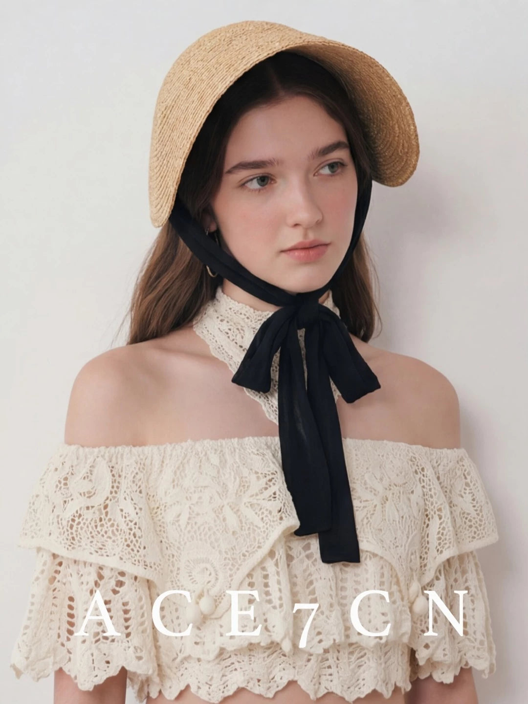 Tie-Strap One-Piece Wheat-Straw Hat — ACE7CN