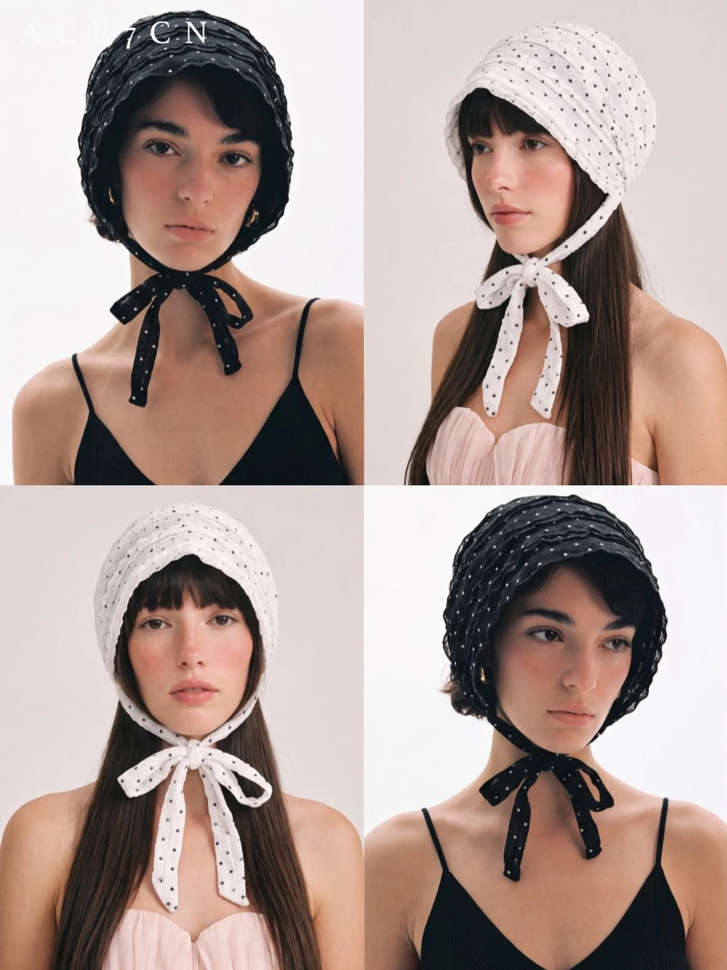 Polka-Dot Tie Head Scarf Hat — ACE7CN