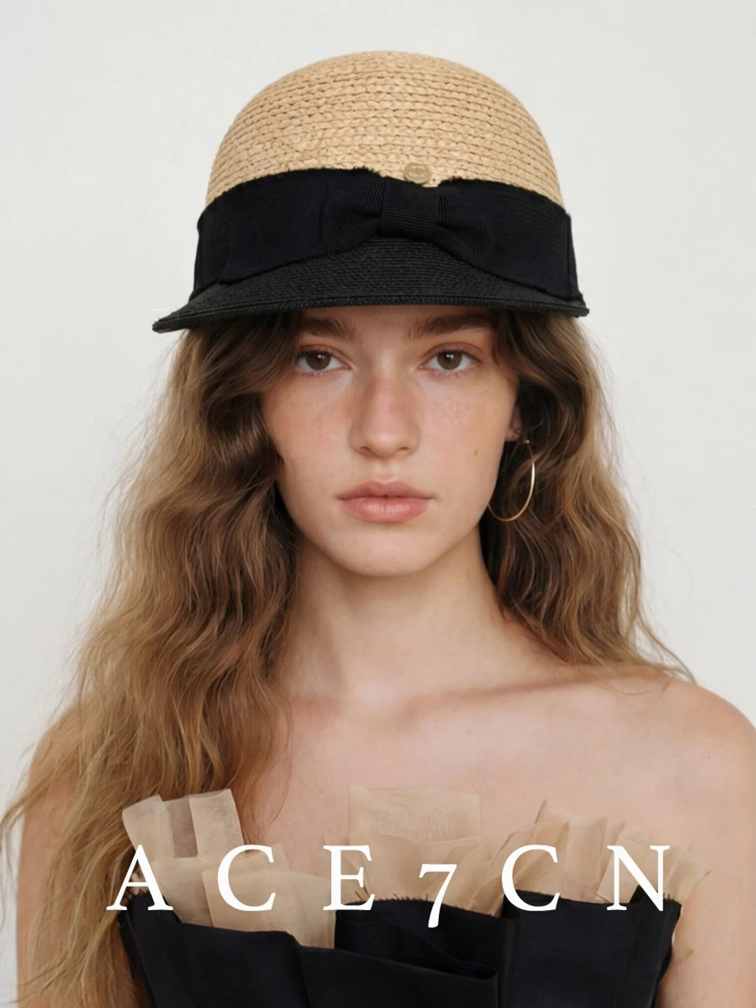 Two-Tone Bow Raffia Equestrian Cap — ACE7CN