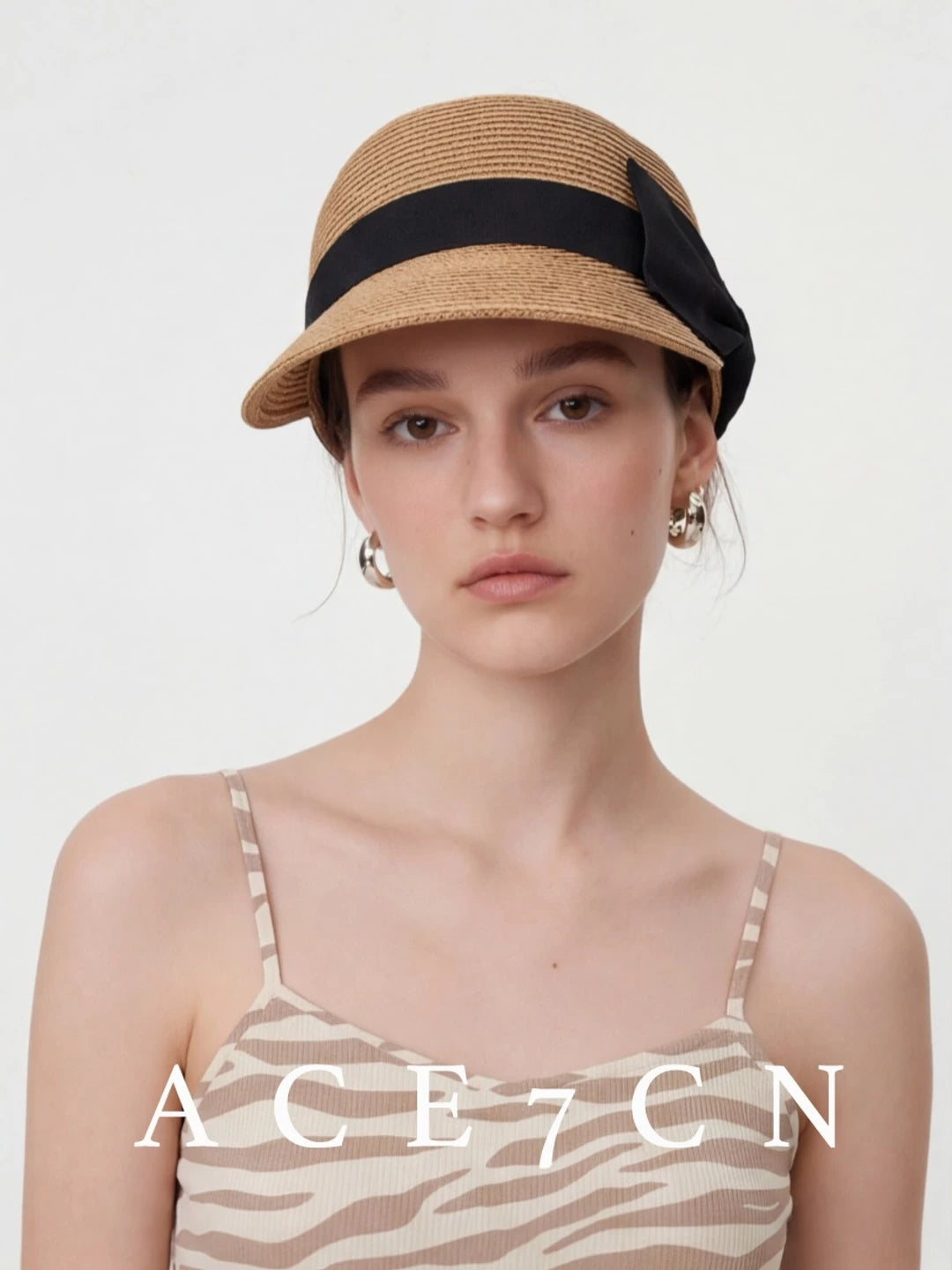 Oversized-Bow Straw Sun Hat — ACE7CN