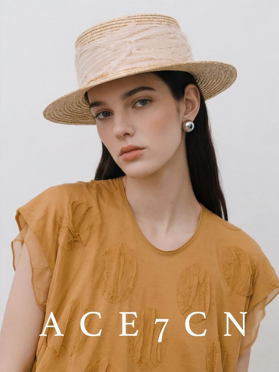 Tulle-Trim Wheat-Straw Hat — ACE7CN
