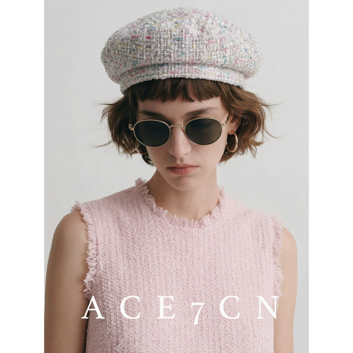 Multicolor-Yarn Tweed Beret — ACE7CN