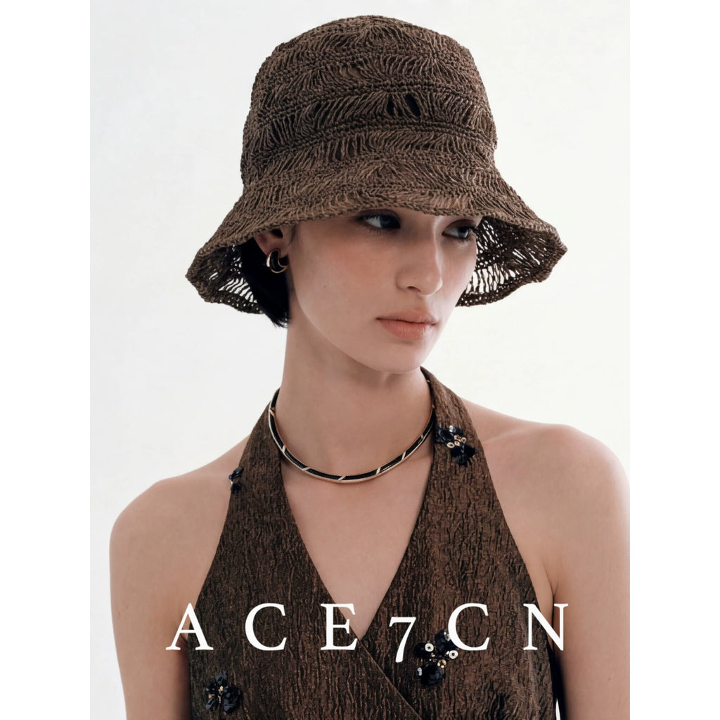 Openwork Straw Bucket Hat — ACE7CN