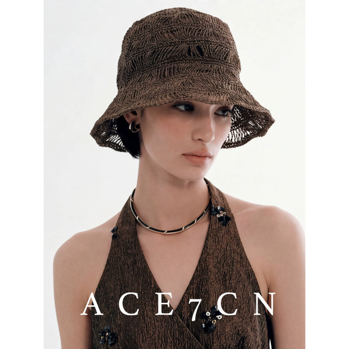 Openwork Straw Bucket Hat — ACE7CN