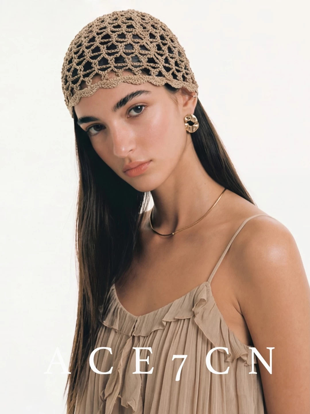Beaded Petal-Brim Crochet Hat — ACE7CN