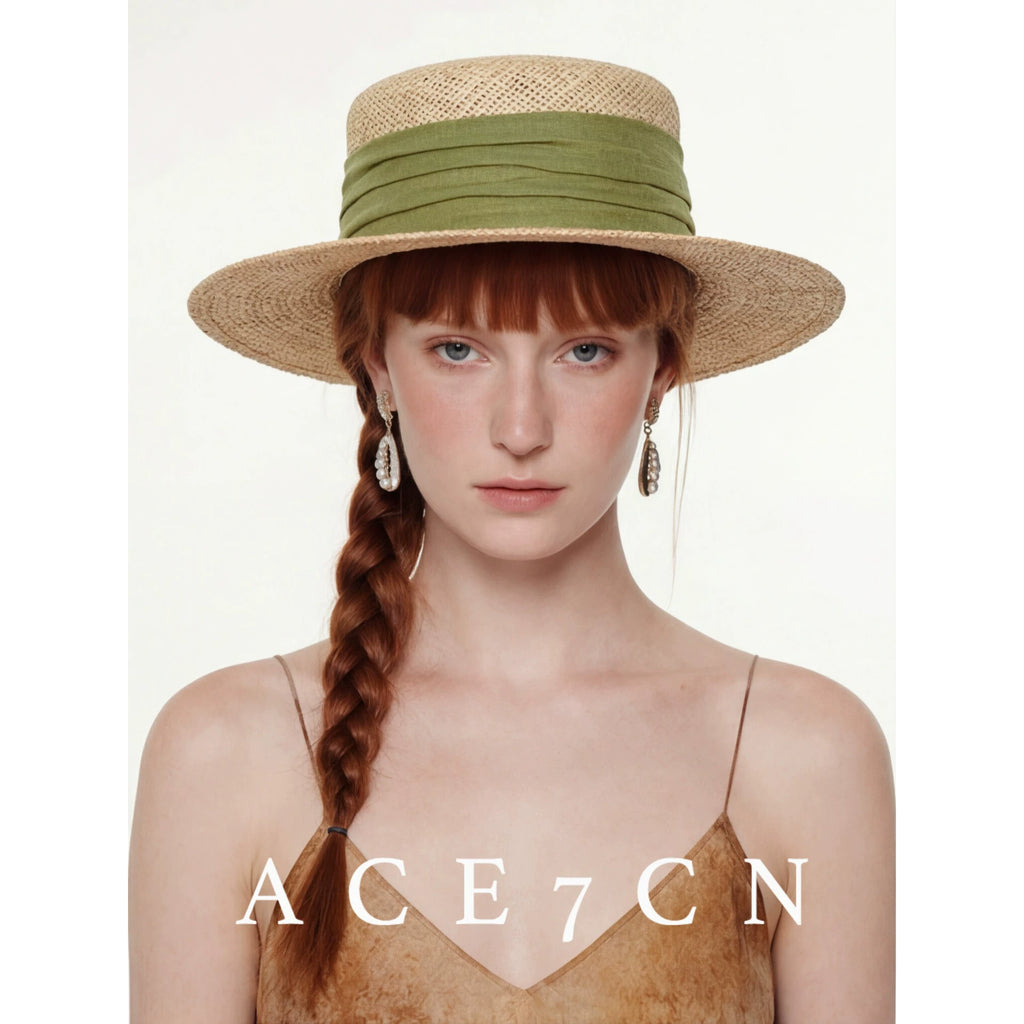 Cotton-Linen Ribbon Straw Fedora — ACE7CN