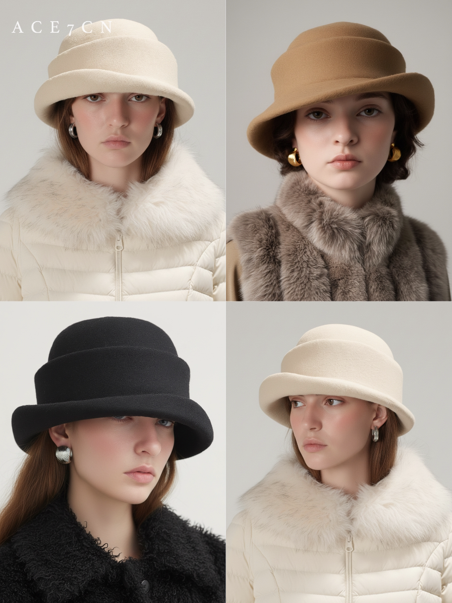 Roll-Brim Round-Crown Wool Cloche — ACE7CN