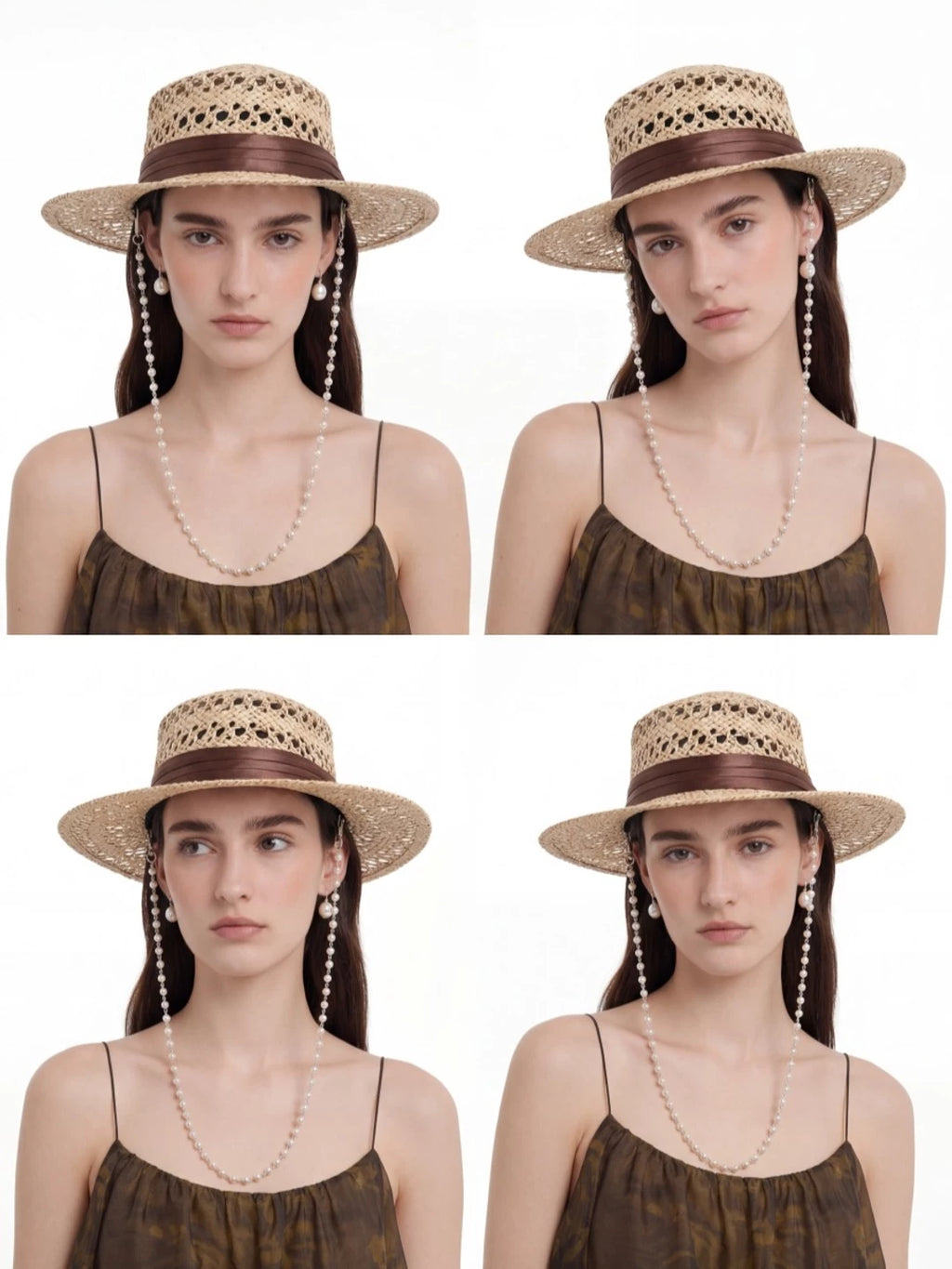 Pearl-Chain Openwork Straw Western Hat — ACE7CN