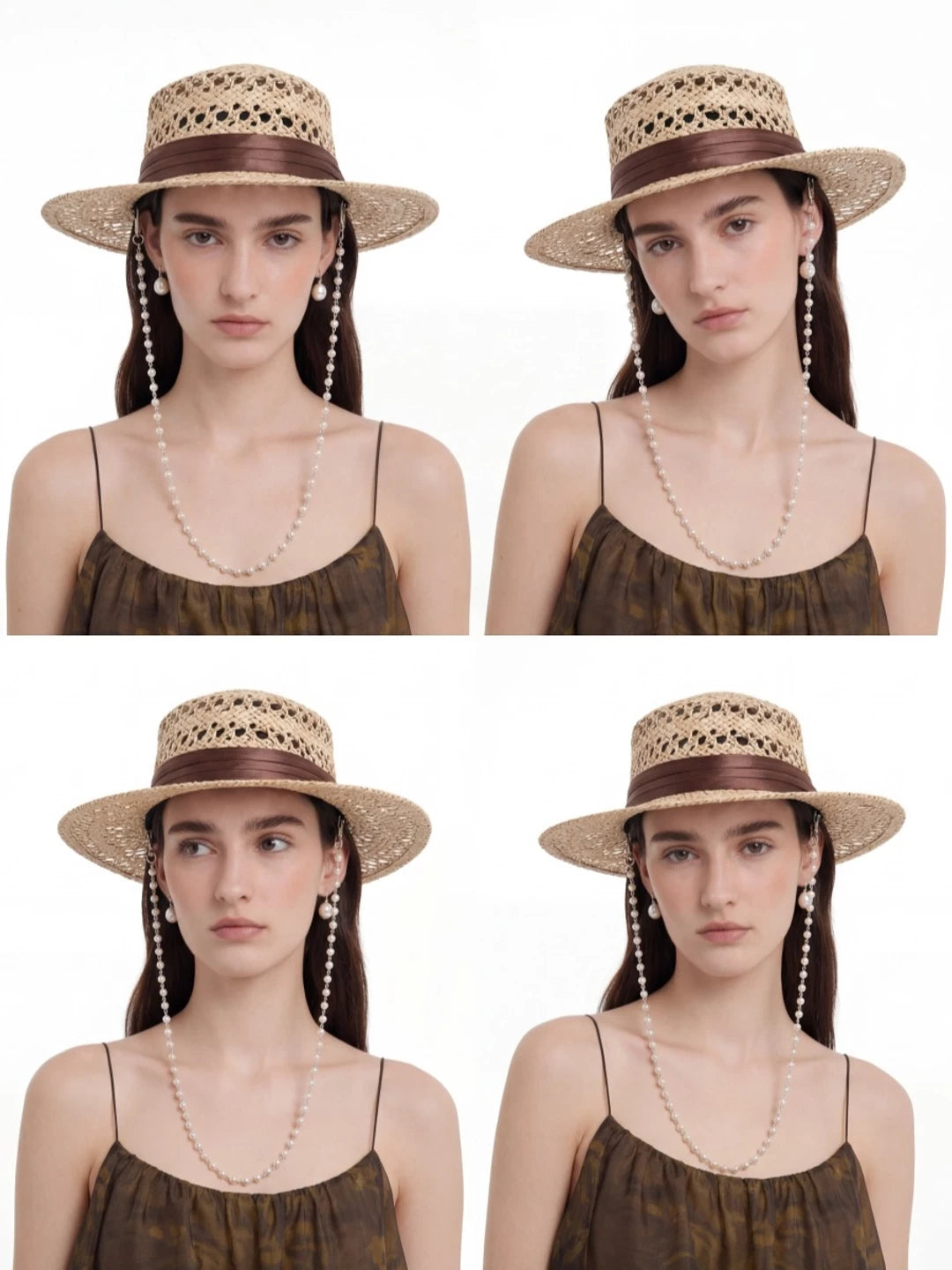 Pearl-Chain Openwork Straw Western Hat — ACE7CN