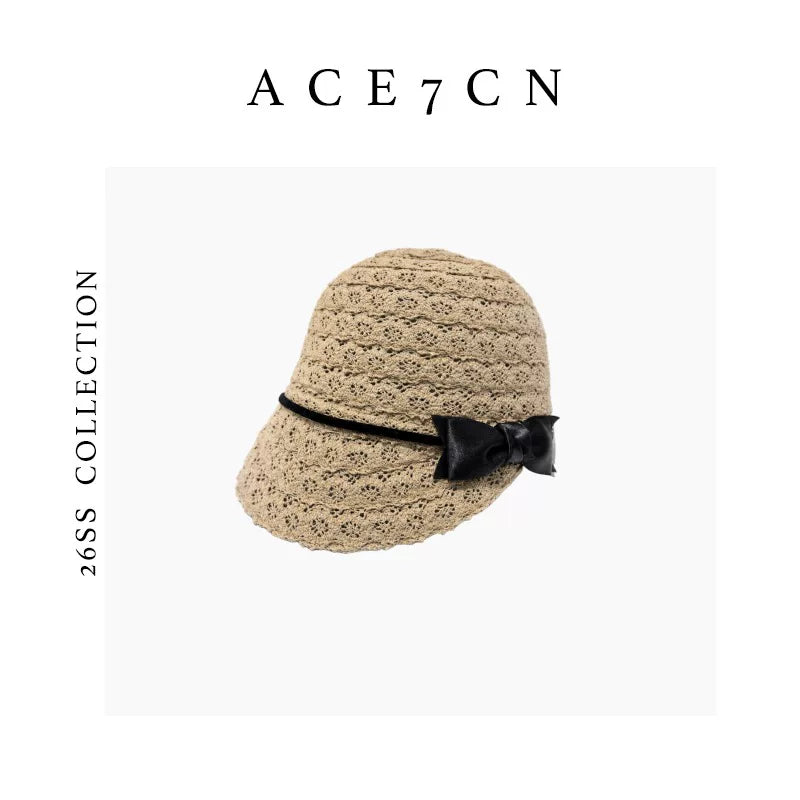 Embroidered Bow Openwork Equestrian Cap — ACE7CN