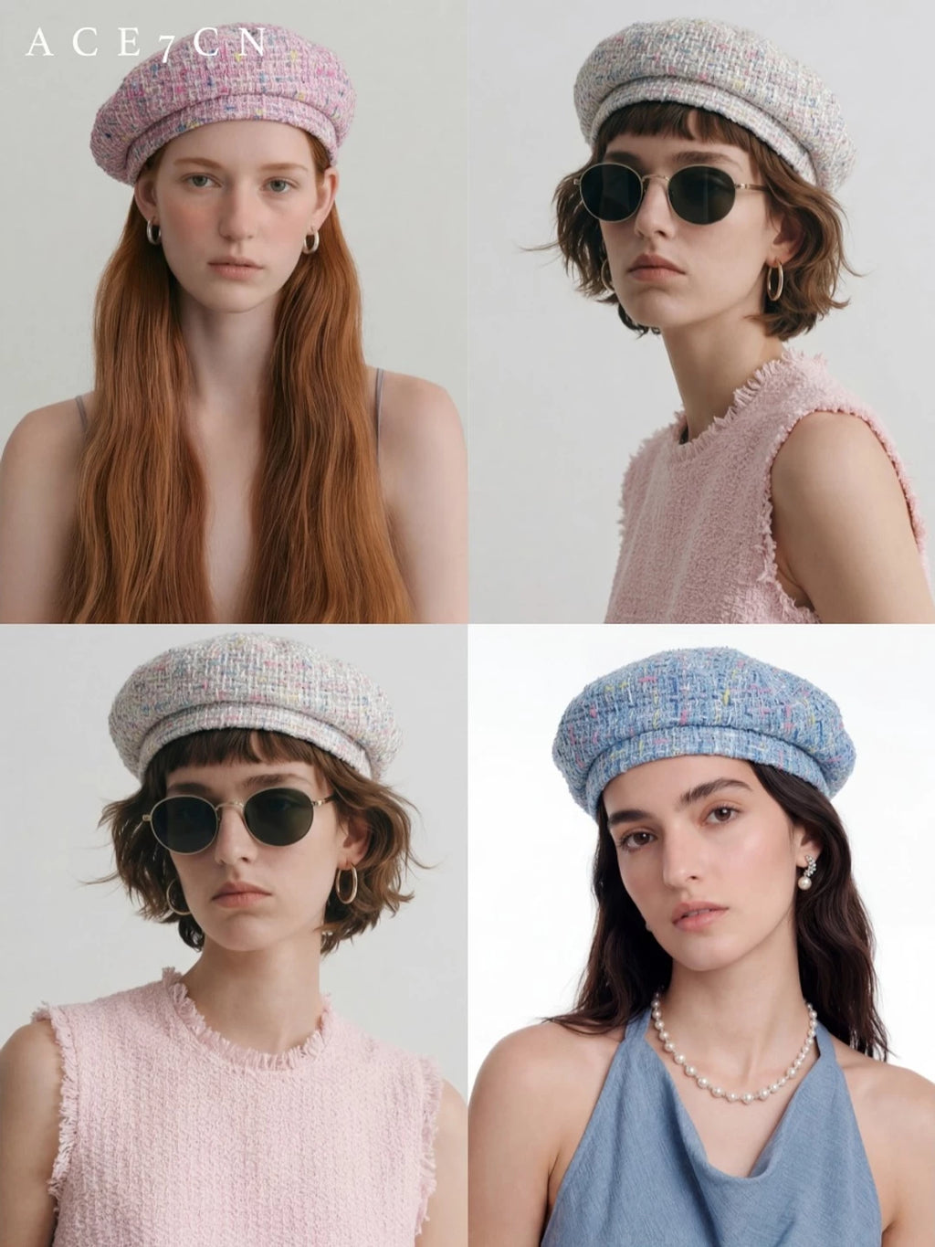 Multicolor-Yarn Tweed Beret — ACE7CN