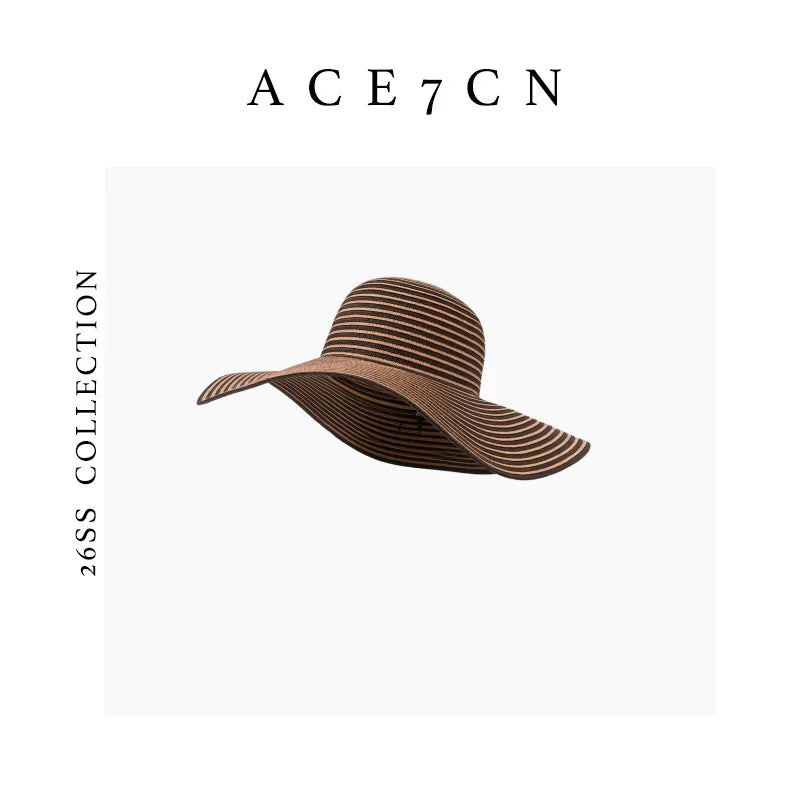 Striped Dome-Crown Straw Hat — ACE7CN