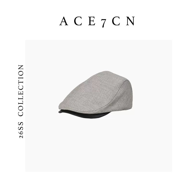 Leather-Peak Fabric Flat Cap — ACE7CN