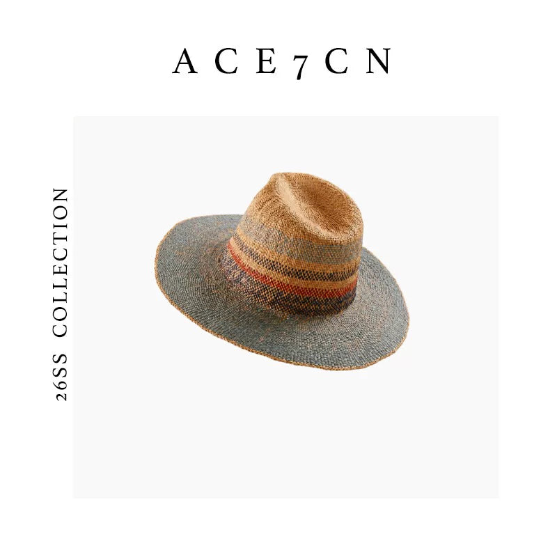 Color-Block Raffia Fedora — ACE7CN