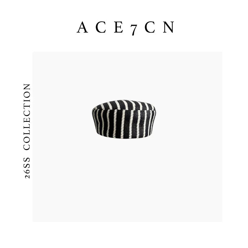 Striped Woven Pillbox Hat — ACE7CN