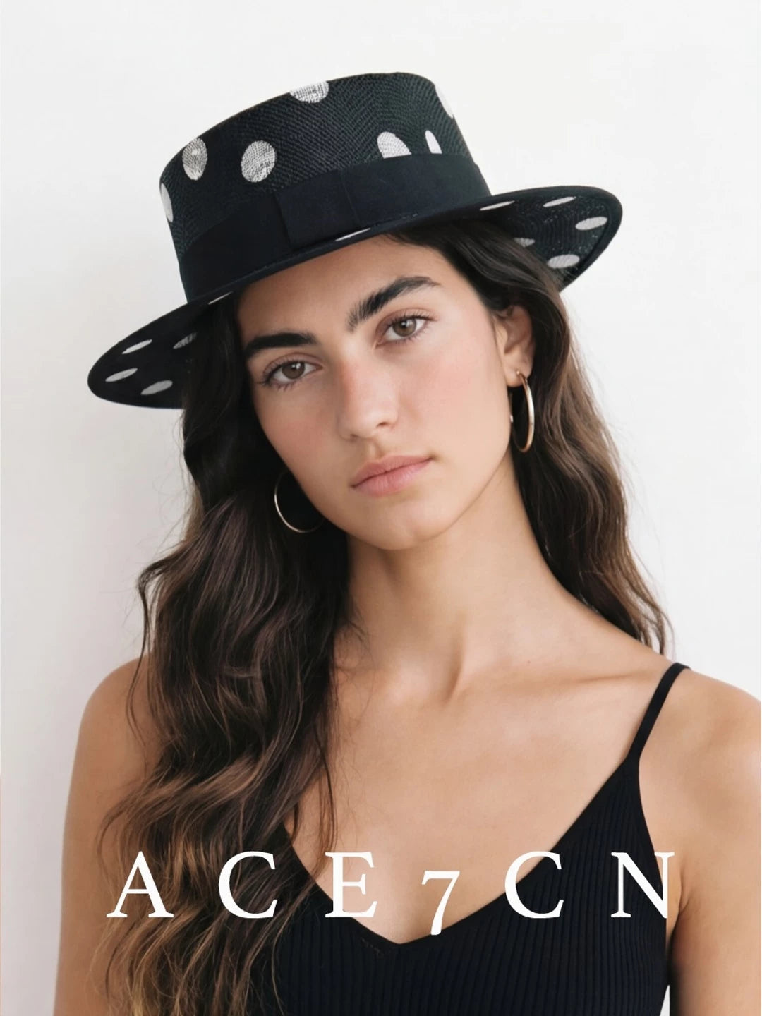 Polka-Dot Straw Panama Hat — ACE7CN