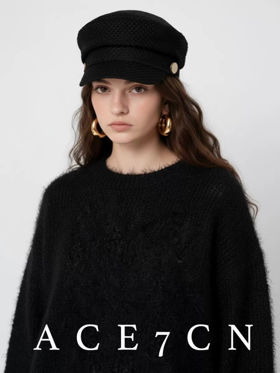 Gold-Buckle Tweed Newsboy Cap — ACE7CN
