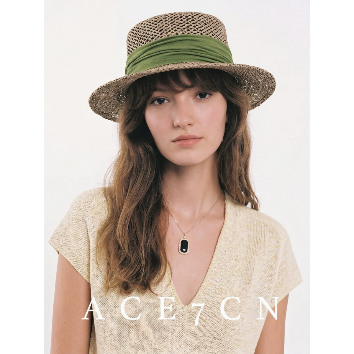 Ribbon-Trim Seagrass Flat-Top Boater — ACE7CN