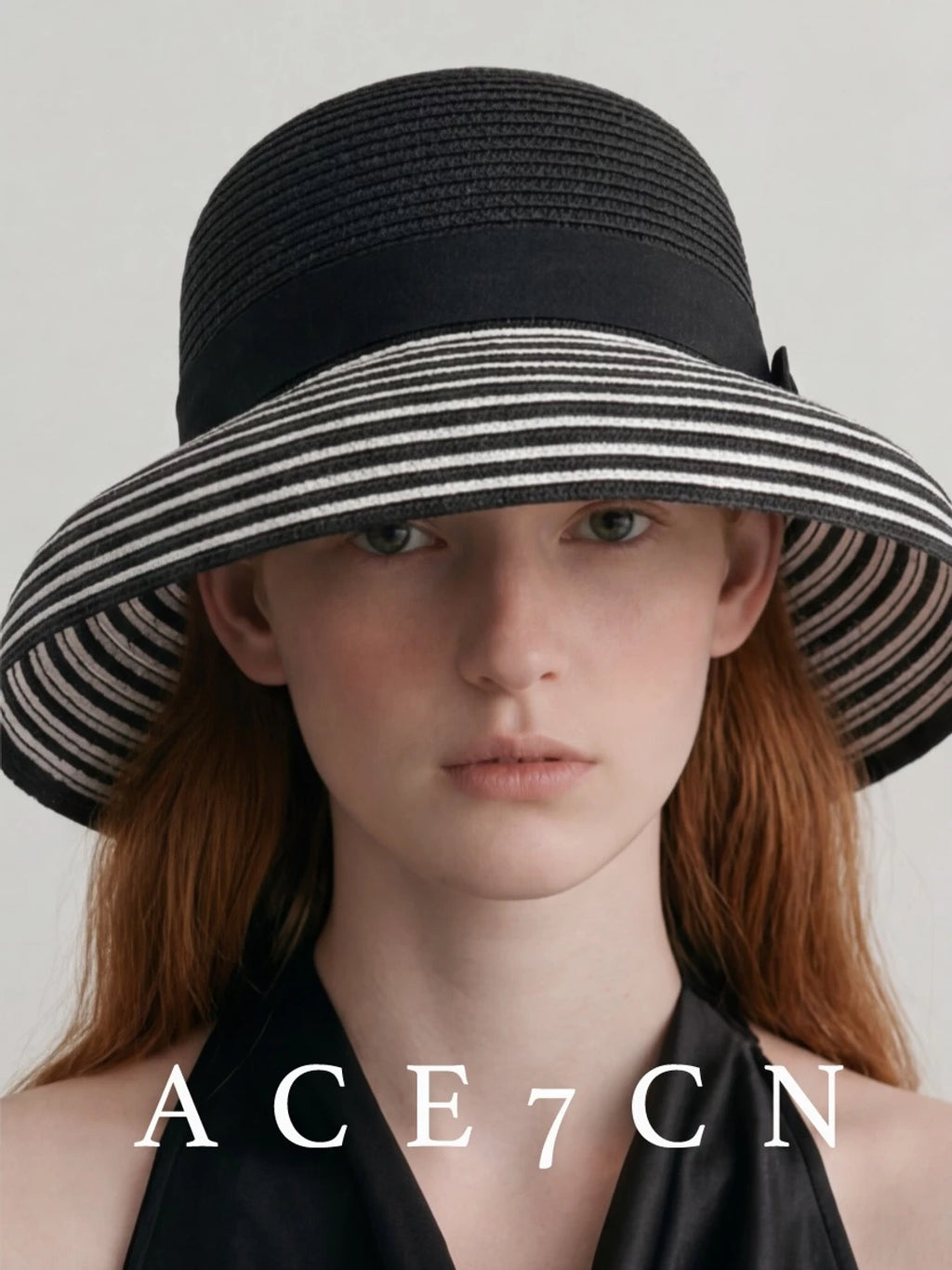 Bow-Detail Two-Tone Straw Lampshade Hat — ACE7CN