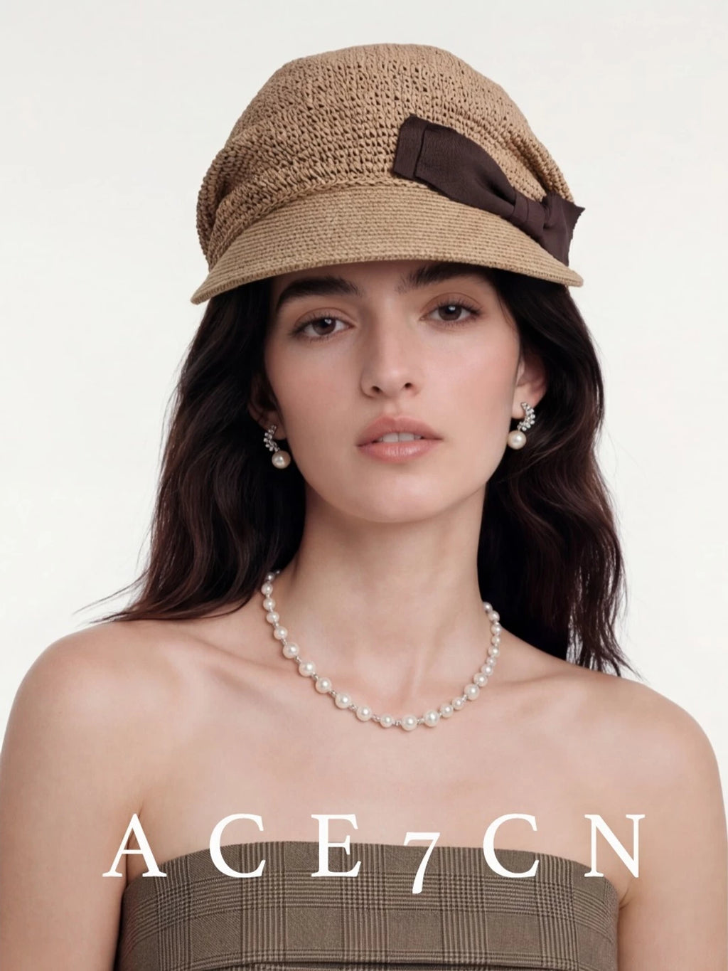 Bow-Detail Hand-Woven Straw Riding Cap — ACE7CN