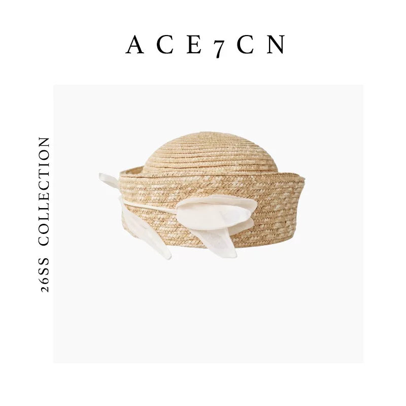 Tulip-Sprig Wheat-Straw Pillbox Hat — ACE7CN