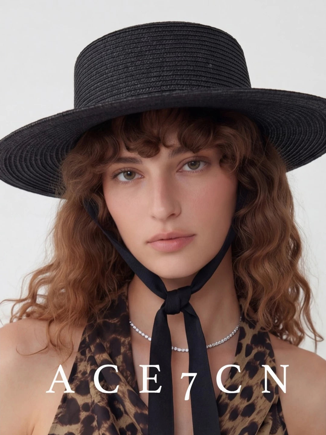 Classic Hepburn-Style Premium Black Straw Hat Tie-Strap