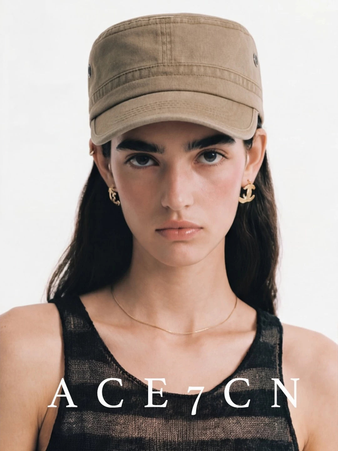 Flat-Brim Distressed Denim Equestrian Cap — ACE7CN