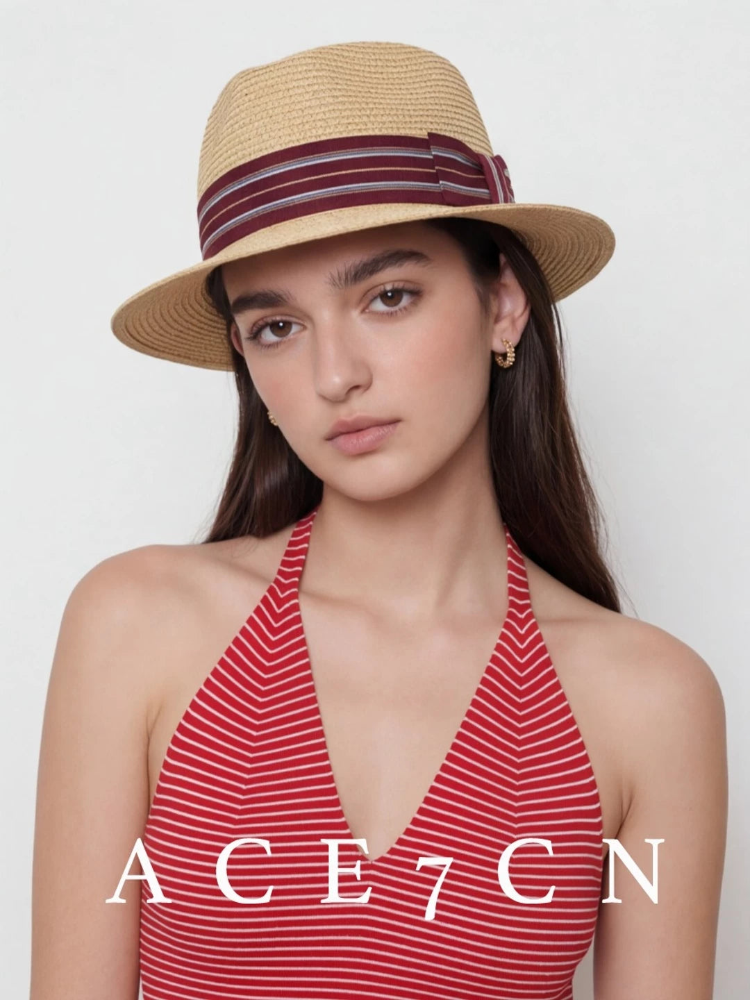 Striped-Band Straw Fedora — ACE7CN