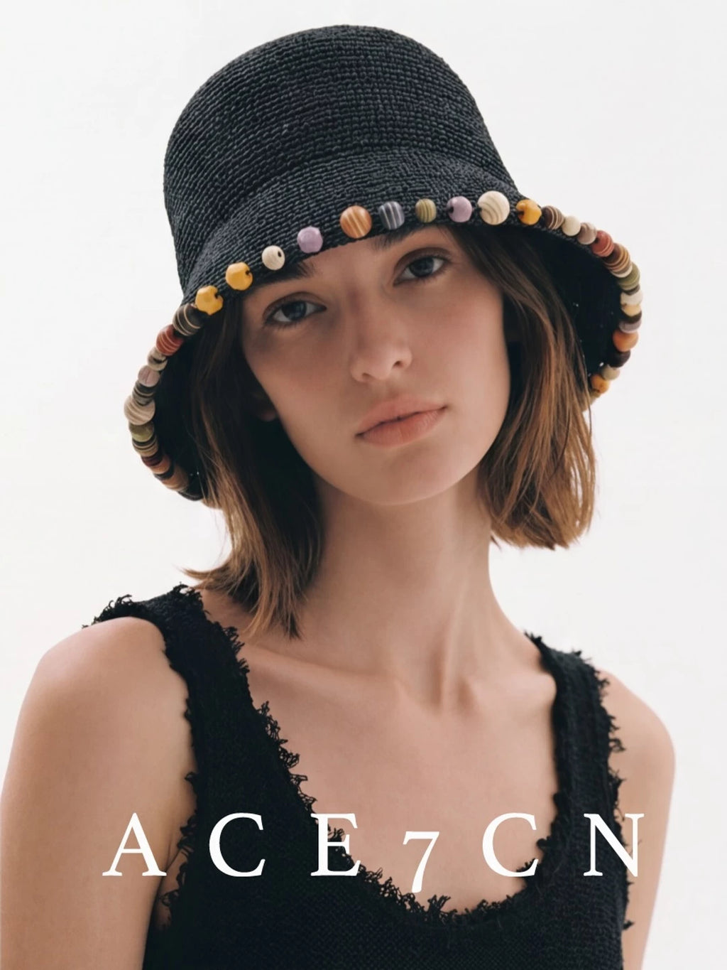 Black Stone-Trim Bucket Hat — ACE7CN