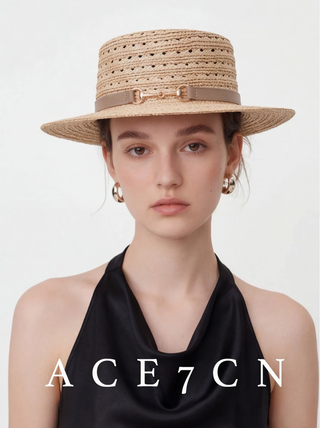Openwork Wide-Brim Raffia Boater — ACE7CN
