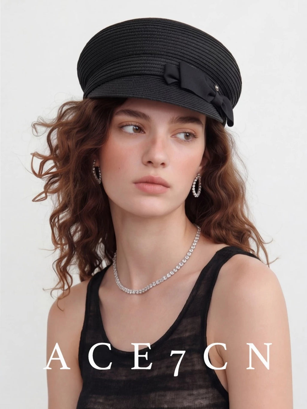 Bow-Detail Linen-Look Equestrian Cap — ACE7CN