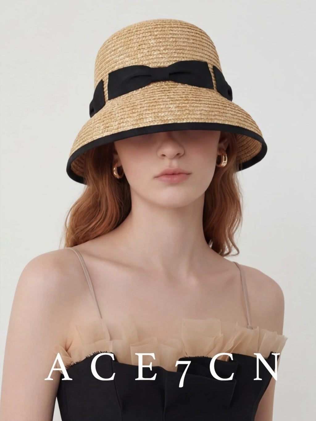 Bow-Detail Wheat-Straw Cloche — ACE7CN