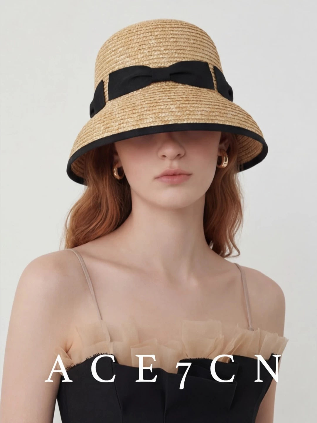 Bow-Detail Wheat-Straw Cloche — ACE7CN