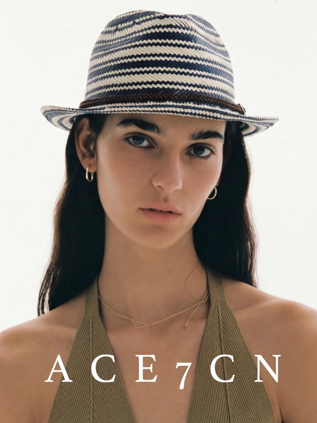 Blue-Striped Straw Panama Hat — ACE7CN