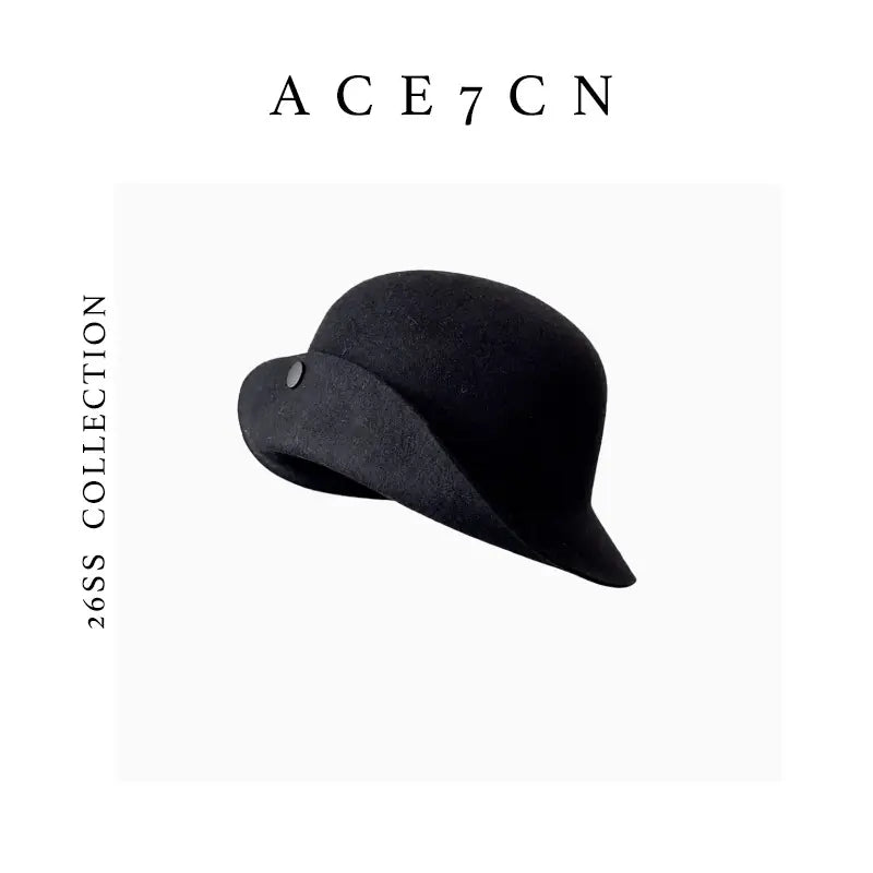 Turn-Up Wide-Brim Wool Dome Hat — ACE7CN