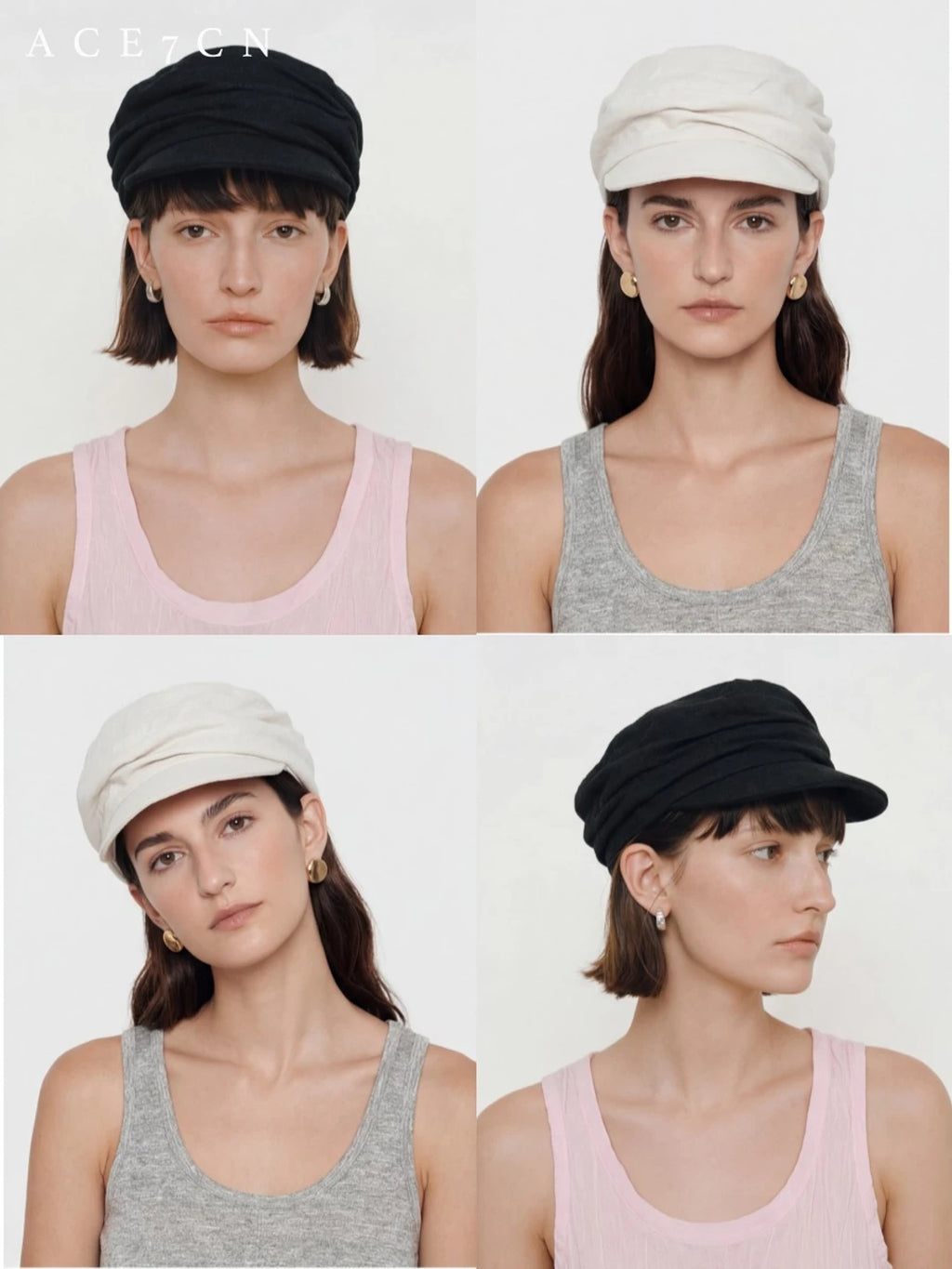 Pleated Linen Newsboy Cap — ACE7CN