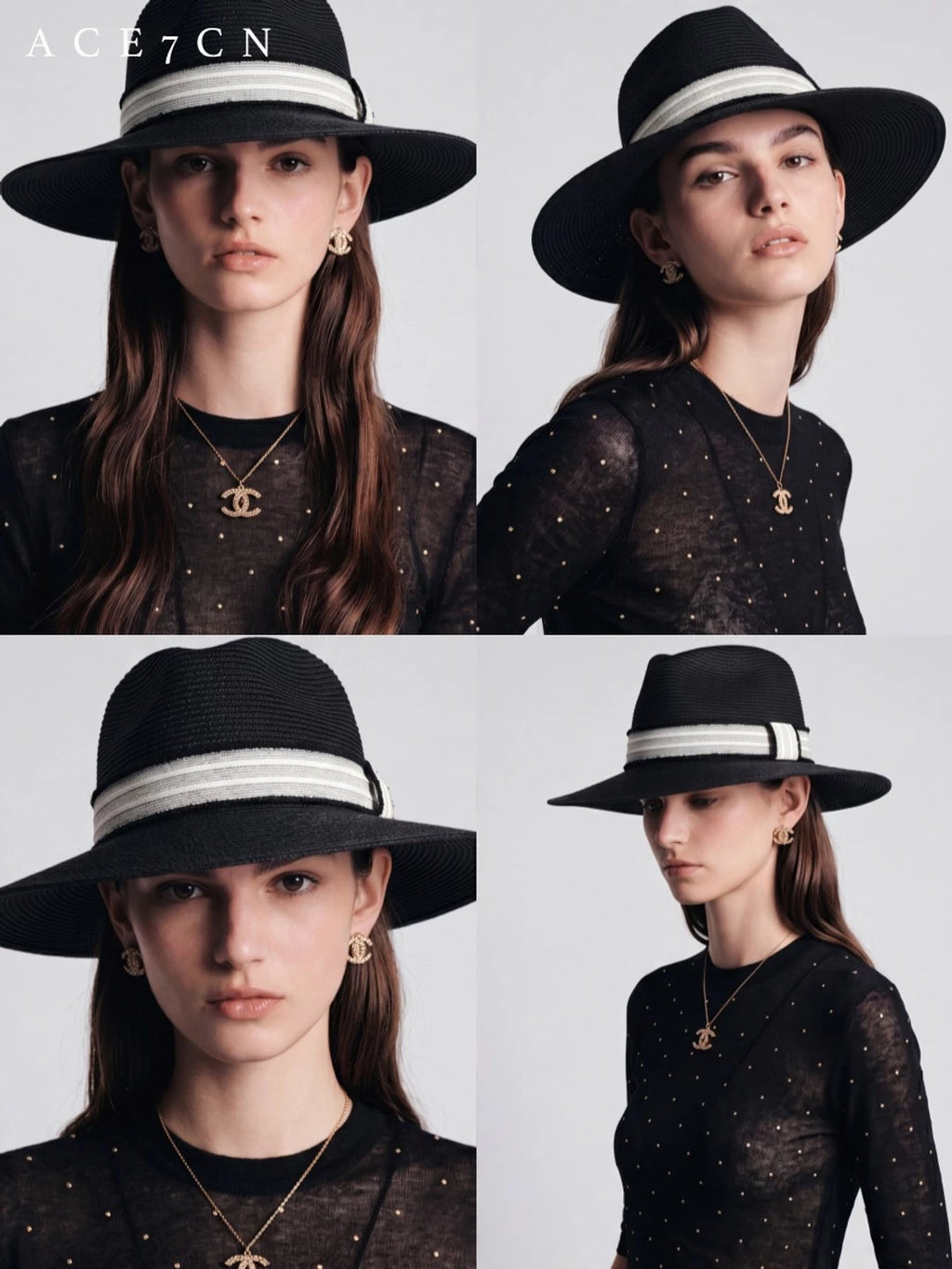 Monochrome Wide-Brim Straw Fedora — ACE7CN