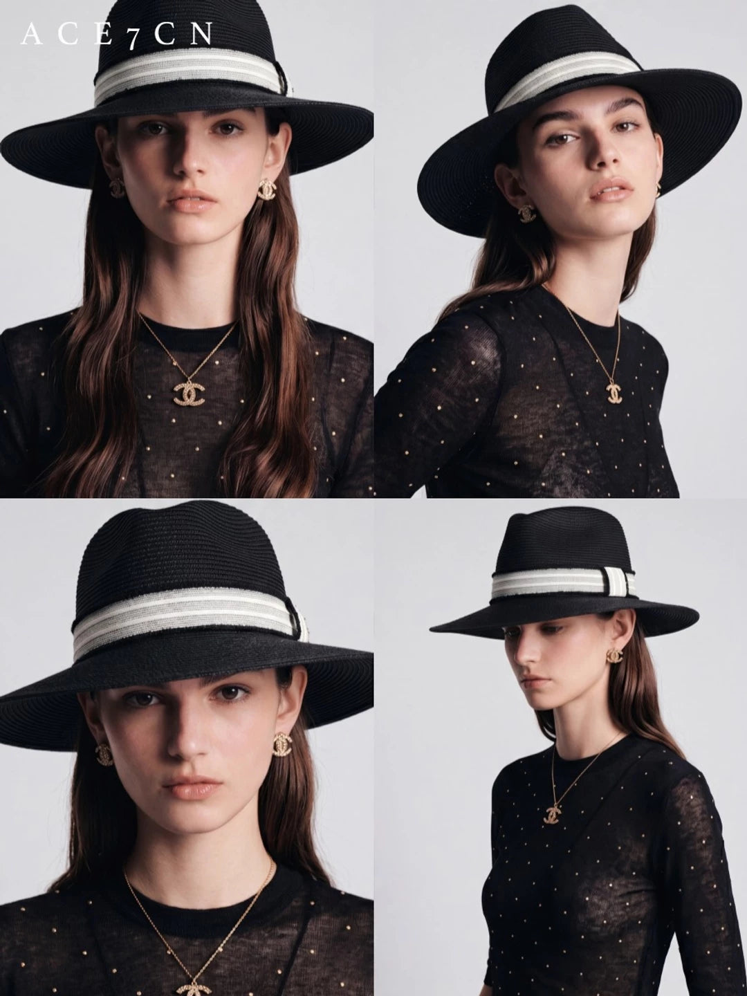 Monochrome Wide-Brim Straw Fedora — ACE7CN