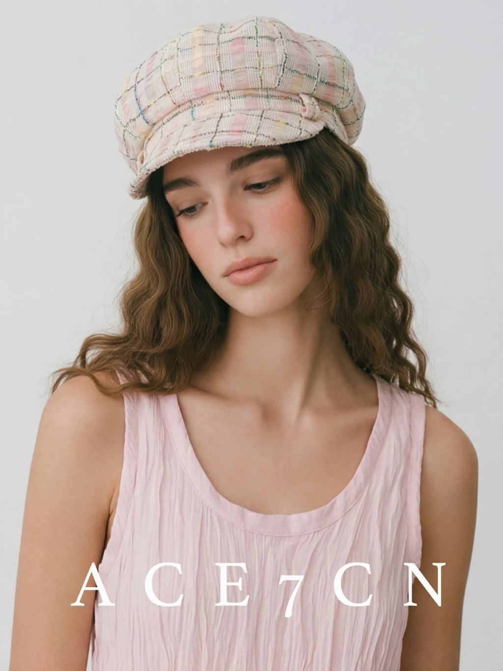 Multicolor Tweed Newsboy Cap — ACE7CN