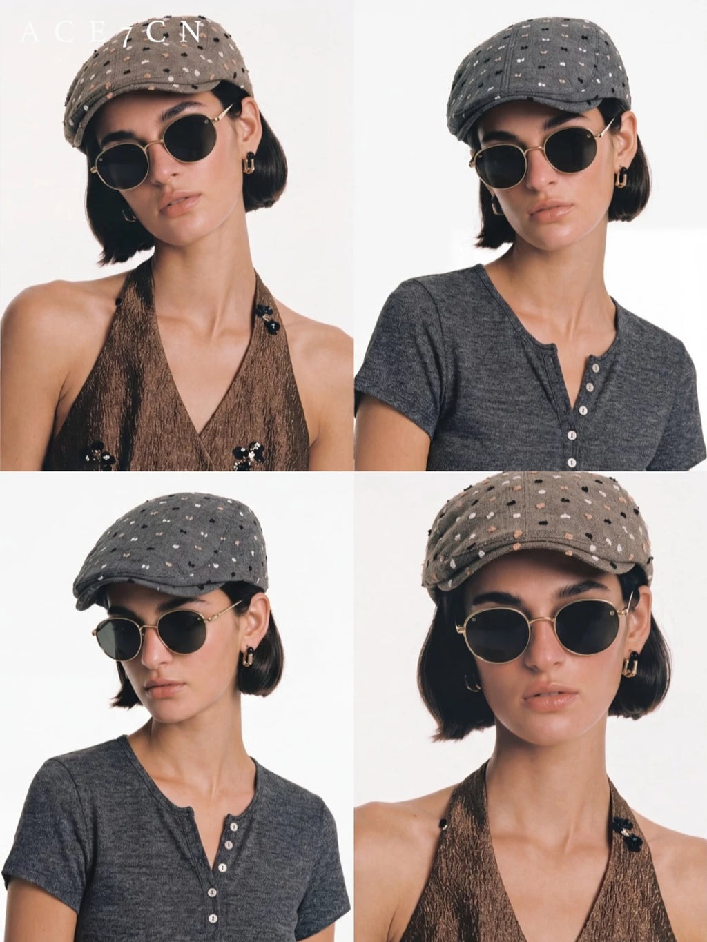 Flocked Multicolor-Yarn Flat Cap — ACE7CN