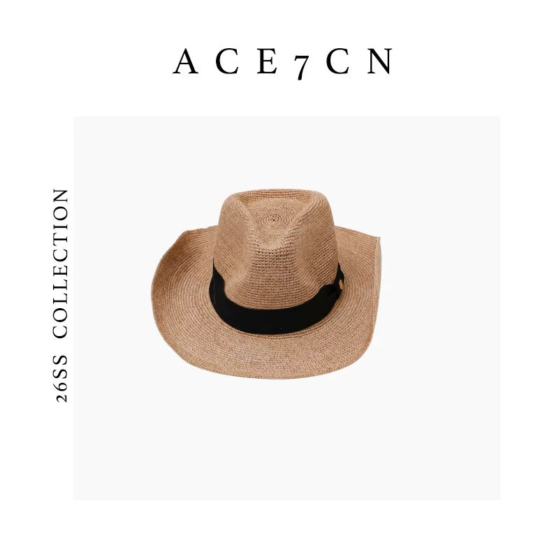 Hand-Woven Raffia Western Fedora — ACE7CN
