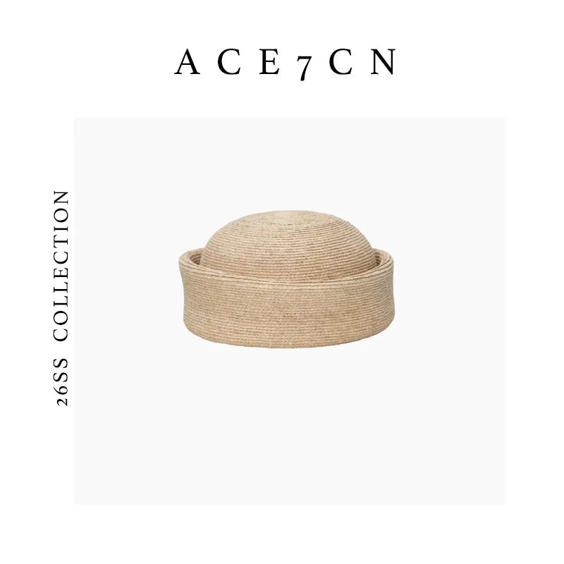 Rounded-Crown Straw Pillbox Hat — ACE7CN